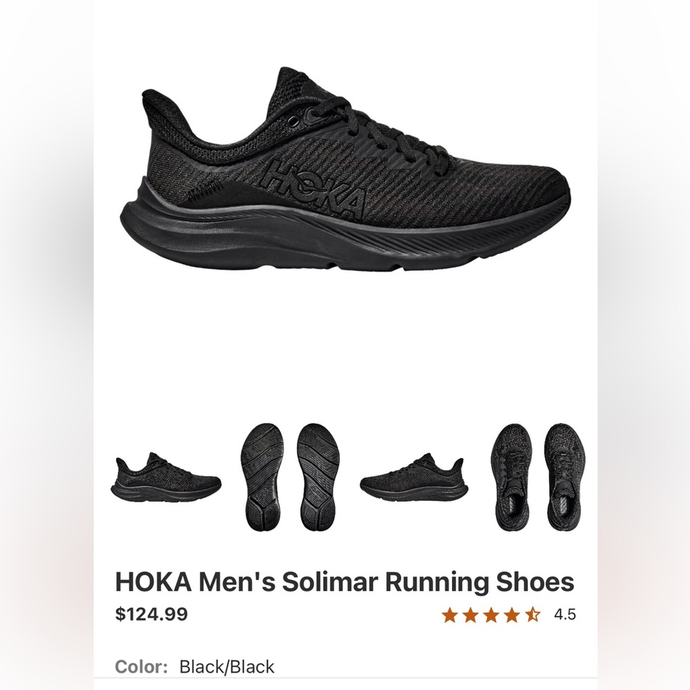 Hoka Men's Black One One Solimar Perfect Condition Size 12 Running Shoe - Picture 10 of 11